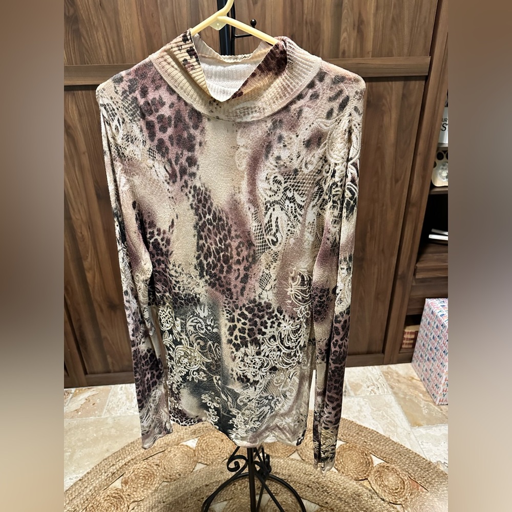 Cache Animal Print Tunic Sweater, Size Medium